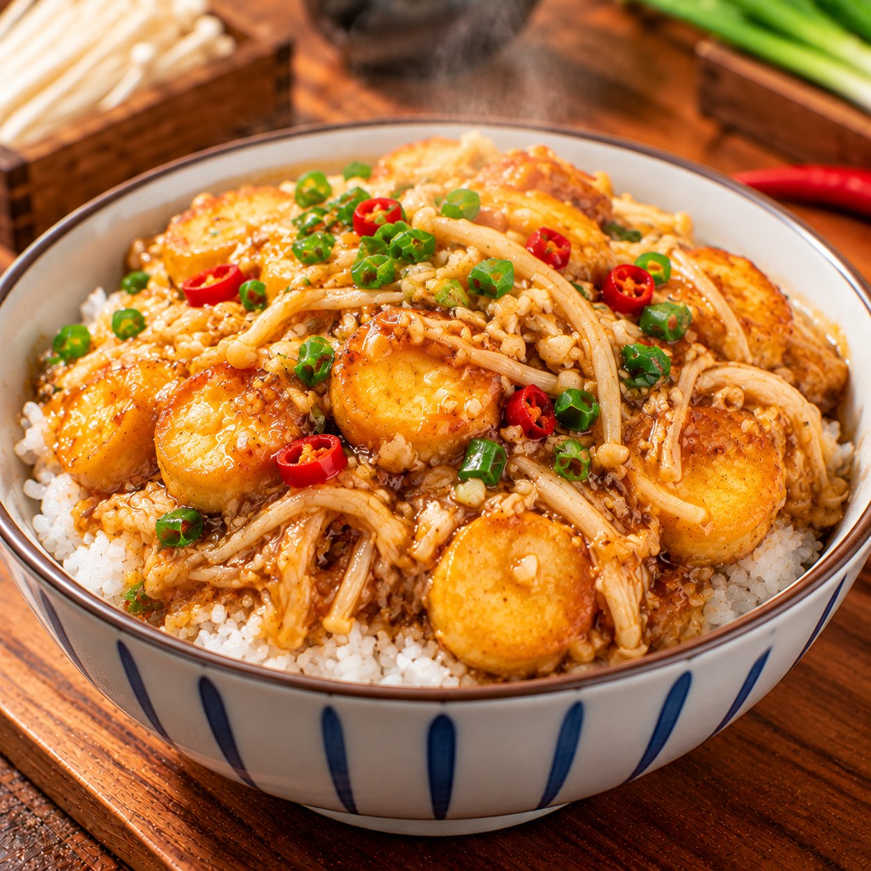 日本豆腐金针菇盖饭