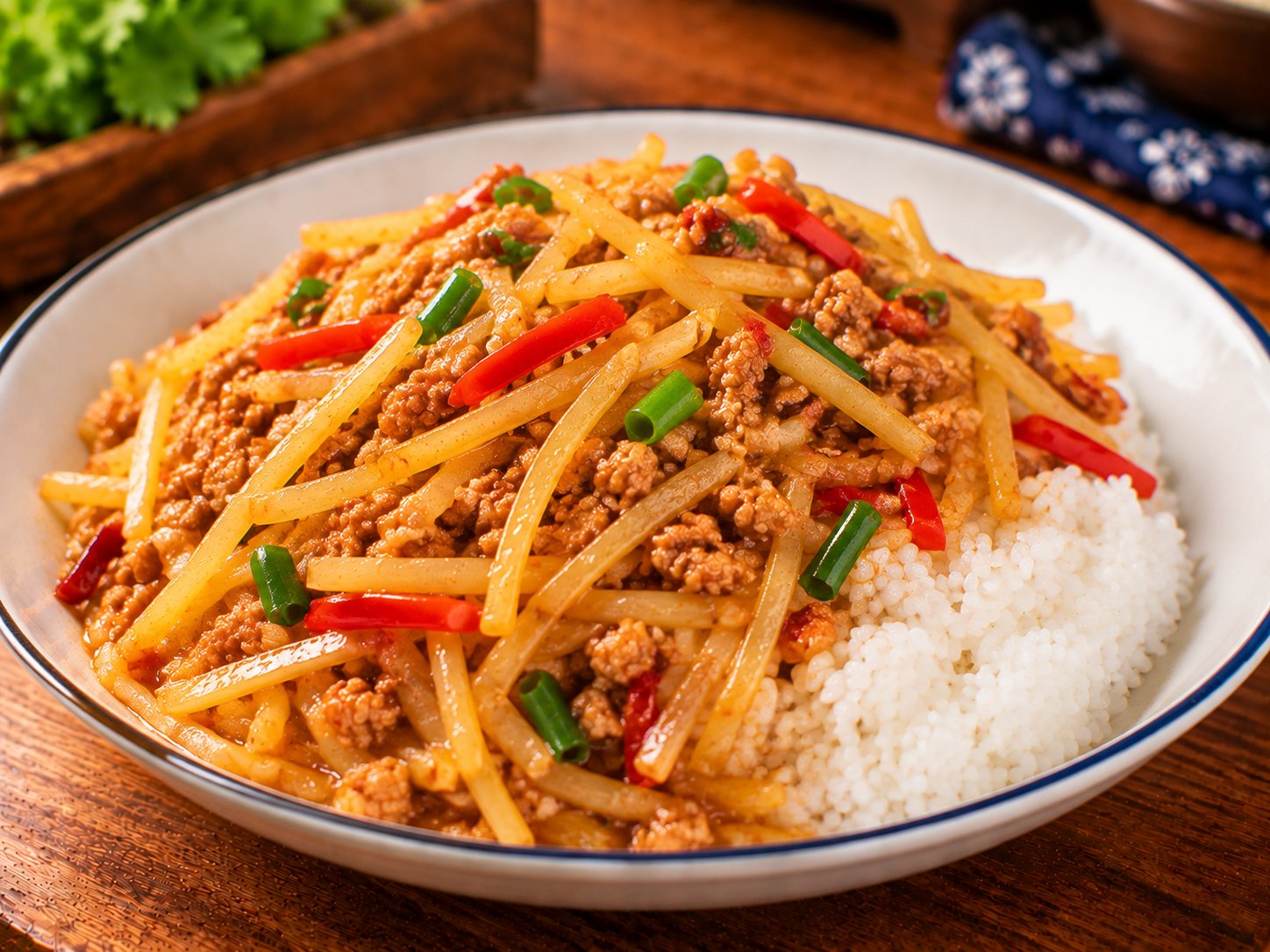 酸辣土豆丝肉沫盖饭